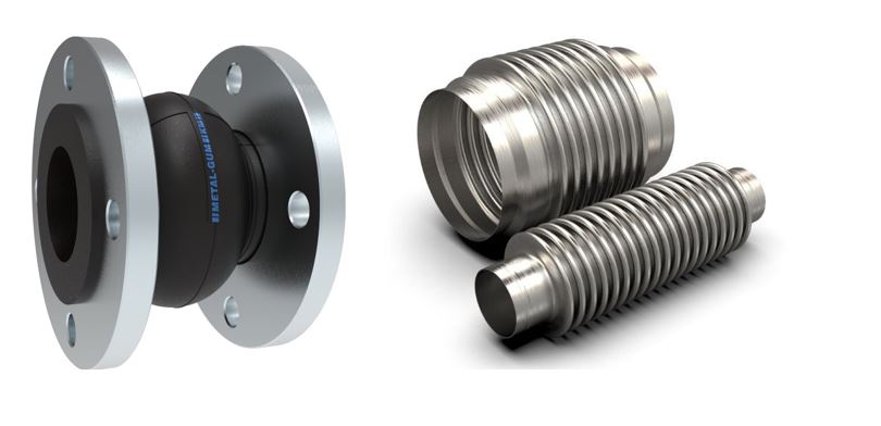 Kompensator kompensatory gumowe nbr epdm teflonowe PTFE metalowe stalowe nierdzewne do wody, chemii, oleju, powietrza, pary wodnej