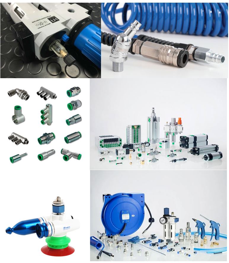 Pneumatyka złączki pneumatyczne szybkozłącza pneumatyczne węże zawory siłowniki pneumatyczne akcesoria zestawy przygotowania powietrza rozdzielacze zwijaki złącza pierścieniowe